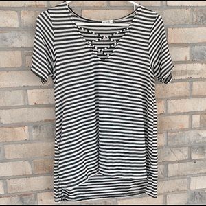 Striped Black & White Hi-Low Blouse